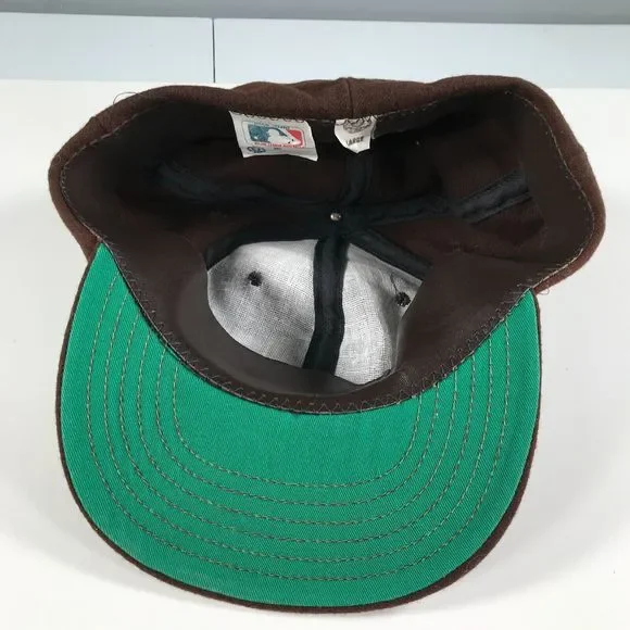 Vintage San Diego Padres Fitted Hat Brown Wool Made in USA Leather Sweat Band - Picture 5 of 6